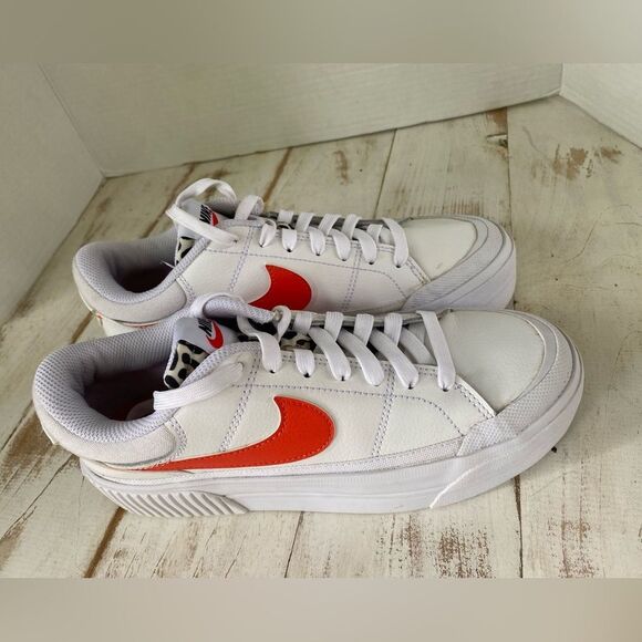 NIKE Court Legacy Lift sneakers orange coral swoosh women's sz 7 EUC streetwear - Picture 3 of 14